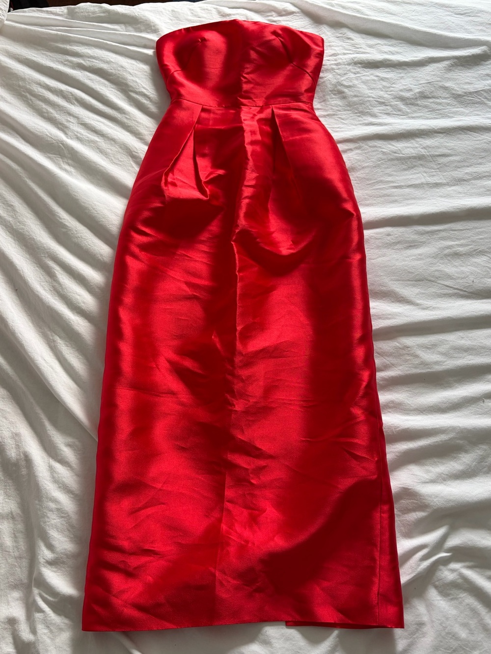 Monique Lhuillier Collection Red Strapless Pleated Faille Satin Evening Gown NWT - Picture 2 of 16